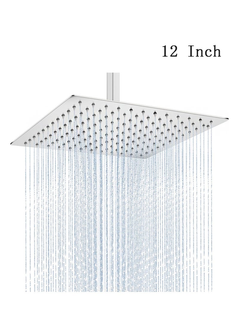 HaLunhi 12 Inch Rain Shower Head，High Flow Large Rainfall Shower Heads Made of Stainless Steel，Waterfall Bathroom Square Showerhead，Ceiling or Wall Mount （Silver） - Image 1